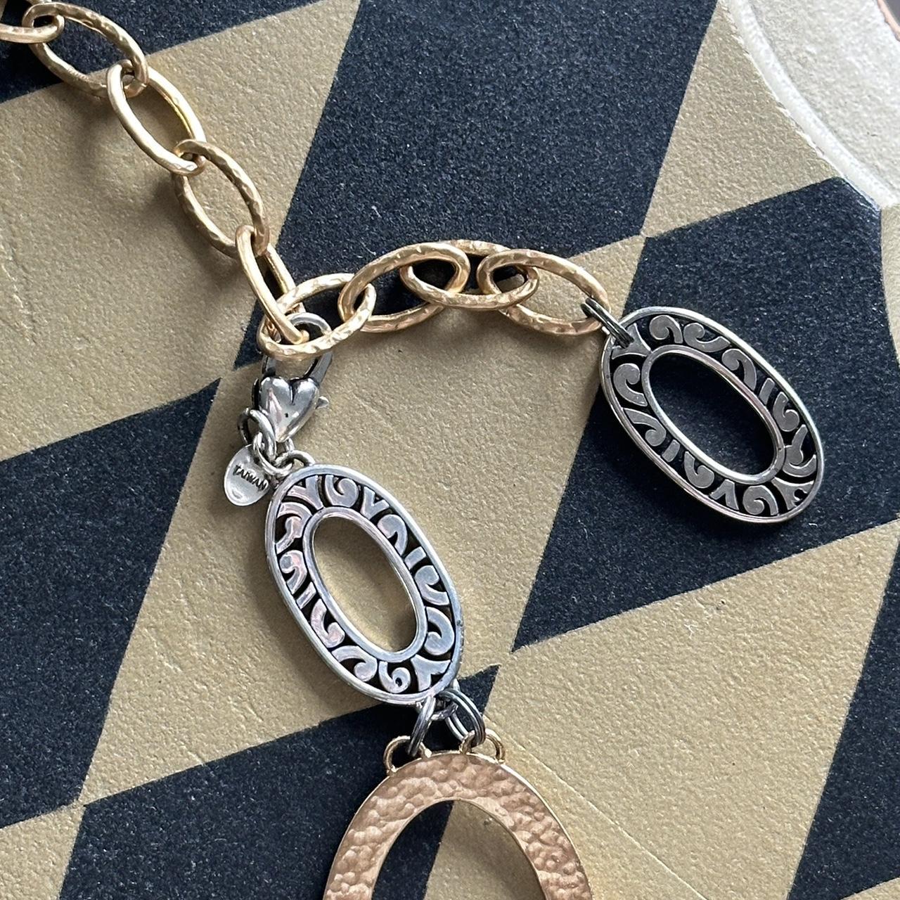 Vintage Metal Silver and Gold Toned Oval Etched Statement Belt