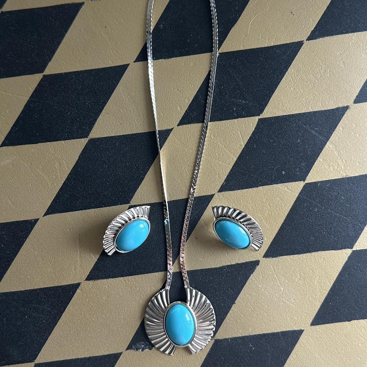 Parklane Silver Metal Toned & Turquoise Styled Necklace & Statement Earring Set