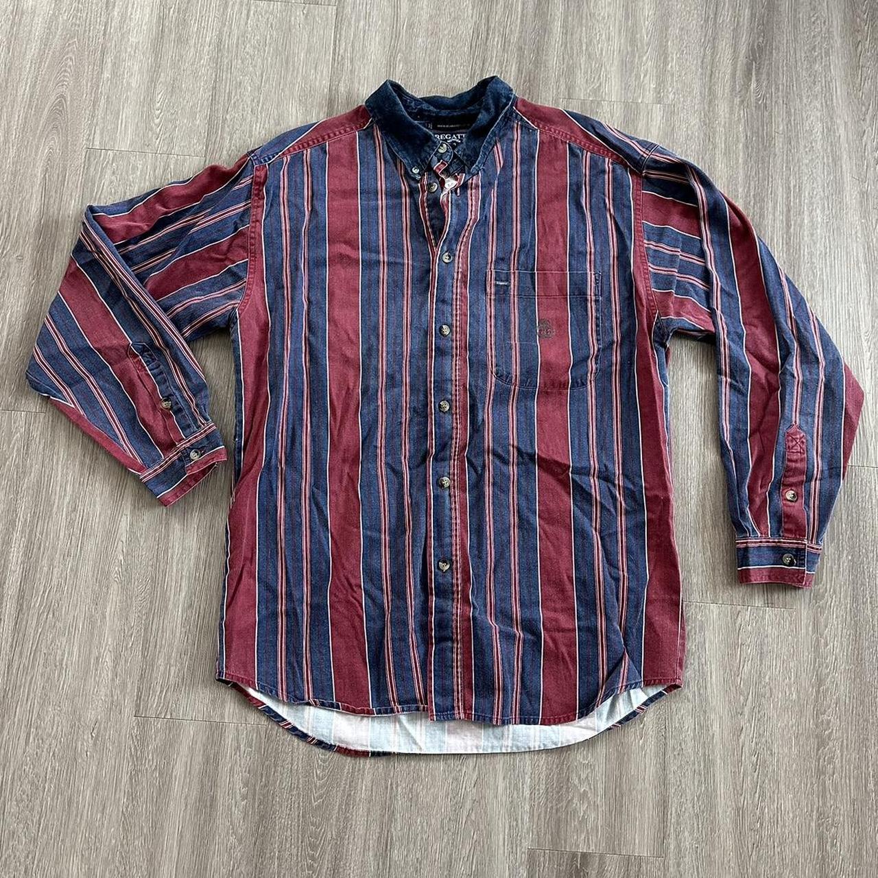 Vintage Regatta Men's Blue & Red Pinstripe Collared Button Down